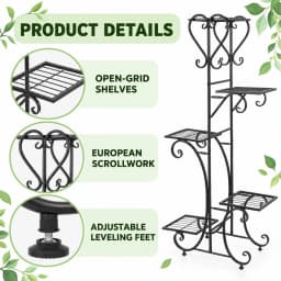 5 Tier Metal Plant Rack with Adjustable Feet, Space-Saving Vertical Flower Stand for Indoor and Sheltered Outdoor Use