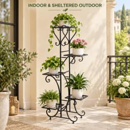 5 Tier Metal Plant Rack with Adjustable Feet, Space-Saving Vertical Flower Stand for Indoor and Sheltered Outdoor Use