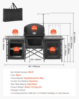 SucceBuy Camping Kitchen Table Aluminum Portable Cook Station with 3 Storage Cupboard Carrying Bag Quick Set-up for BBQ Picnic