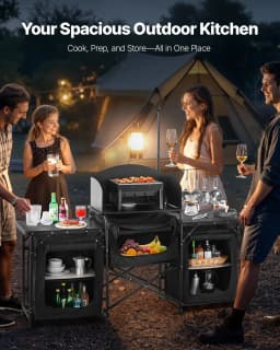 SucceBuy Camping Kitchen Table Aluminum Portable Cook Station with 3 Storage Cupboard Carrying Bag Quick Set-up for BBQ Picnic