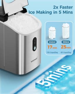 Vividmoo Nugget Ice Maker Countertop, Self-cleaning Sonic Portable, Soft Chewable Pebble Ice in 5 Mins with Ice Scoop and Basket