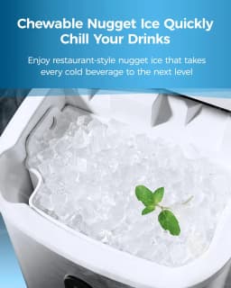 Vividmoo Nugget Ice Maker Countertop, Self-cleaning Sonic Portable, Soft Chewable Pebble Ice in 5 Mins with Ice Scoop and Basket
