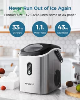 Vividmoo Nugget Ice Maker Countertop, Self-cleaning Sonic Portable, Soft Chewable Pebble Ice in 5 Mins with Ice Scoop and Basket