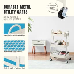 JHK 3 Tier Metal Storage Kitchen Cart with Lockable Wheels Mobile Shelving Unit Utility Rolling Organizer For Home Narrow Places