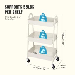 JHK 3 Tier Metal Storage Kitchen Cart with Lockable Wheels Mobile Shelving Unit Utility Rolling Organizer For Home Narrow Places