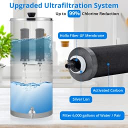 Water Filter System 304 Stainless Steel with 2 Black Carbon Filters and Anti-Slip Stand, Chlorine and Lead Reduction, 2.25Gallon
