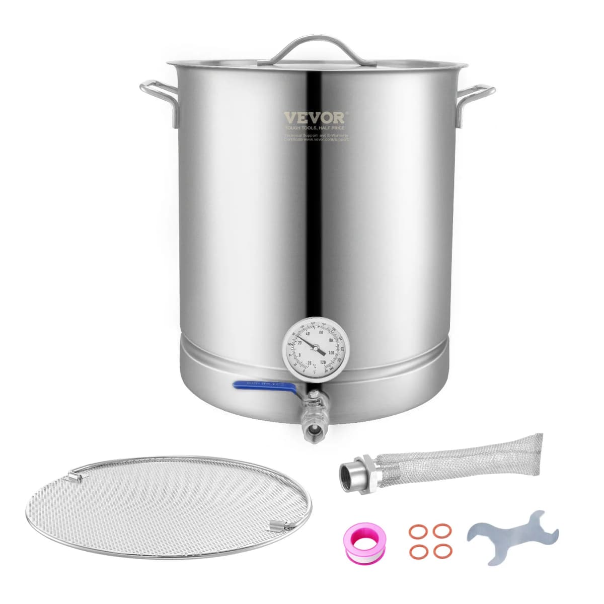 SucceBuy Stainless Steel Kettle 16 GALLON Brewing Pot Tri Ply Bottom for Beer Brew Kettle Pot Home Brewing Supplies Includes Lid