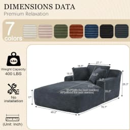 80 Inch Chaise Lounge Chair Indoor, Oversized Corduroy Upholstered Boneless Sofa Bed, Deep Seat Sleeper Couch Reading Chairs, Cl