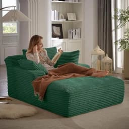 80 Inch Chaise Lounge Chair Indoor, Oversized Corduroy Upholstered Boneless Sofa Bed, Deep Seat Sleeper Couch Reading Chairs, Cl