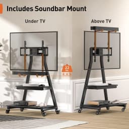 Mobile TV Stand with Soundbar Mount, Rolling Floor TV Stand with Wheels for 43-80" TVs up to 132lbs, Mobile TV Cart with Storag