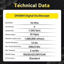 Digital Oscilloscope DHO804 70MHz Frequency Band + 12-bit Vertical Resolution + Maximum 1.25 GSa/s Sample Rate + 1000,000