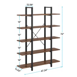 Tribesigns 5-Tier Bookshelf, Vintage Industrial Style Bookcase 72 H x 12 W x 47L Inches