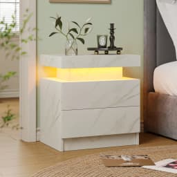 Cubehom LED Nightstands with 2 Drawers, End Table with RGB LED Lights for Bedroom Living Room, White Bedside Table