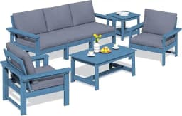 HDPE Patio Furniture Set, 7-Piece Outdoor Sectional Sofa Set, All Weather Outdoor Couch Set for Deck, Lawn, Grey Frame with Gre