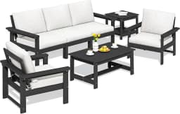 HDPE Patio Furniture Set, 7-Piece Outdoor Sectional Sofa Set, All Weather Outdoor Couch Set for Deck, Lawn, Grey Frame with Gre
