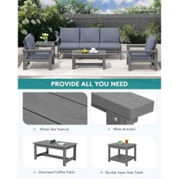HDPE Patio Furniture Set, 7-Piece Outdoor Sectional Sofa Set, All Weather Outdoor Couch Set for Deck, Lawn, Grey Frame with Gre