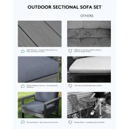 HDPE Patio Furniture Set, 7-Piece Outdoor Sectional Sofa Set, All Weather Outdoor Couch Set for Deck, Lawn, Grey Frame with Gre