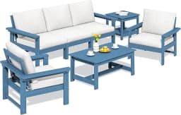 HDPE Patio Furniture Set, 7-Piece Outdoor Sectional Sofa Set, All Weather Outdoor Couch Set for Deck, Lawn, Grey Frame with Gre