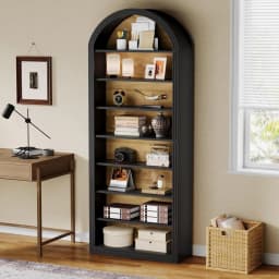 Modern Arched Bookcase with Storage, 8-Tier Floor Standing Open Display Shelving Unit for Living Room, Bedroom, Home Office