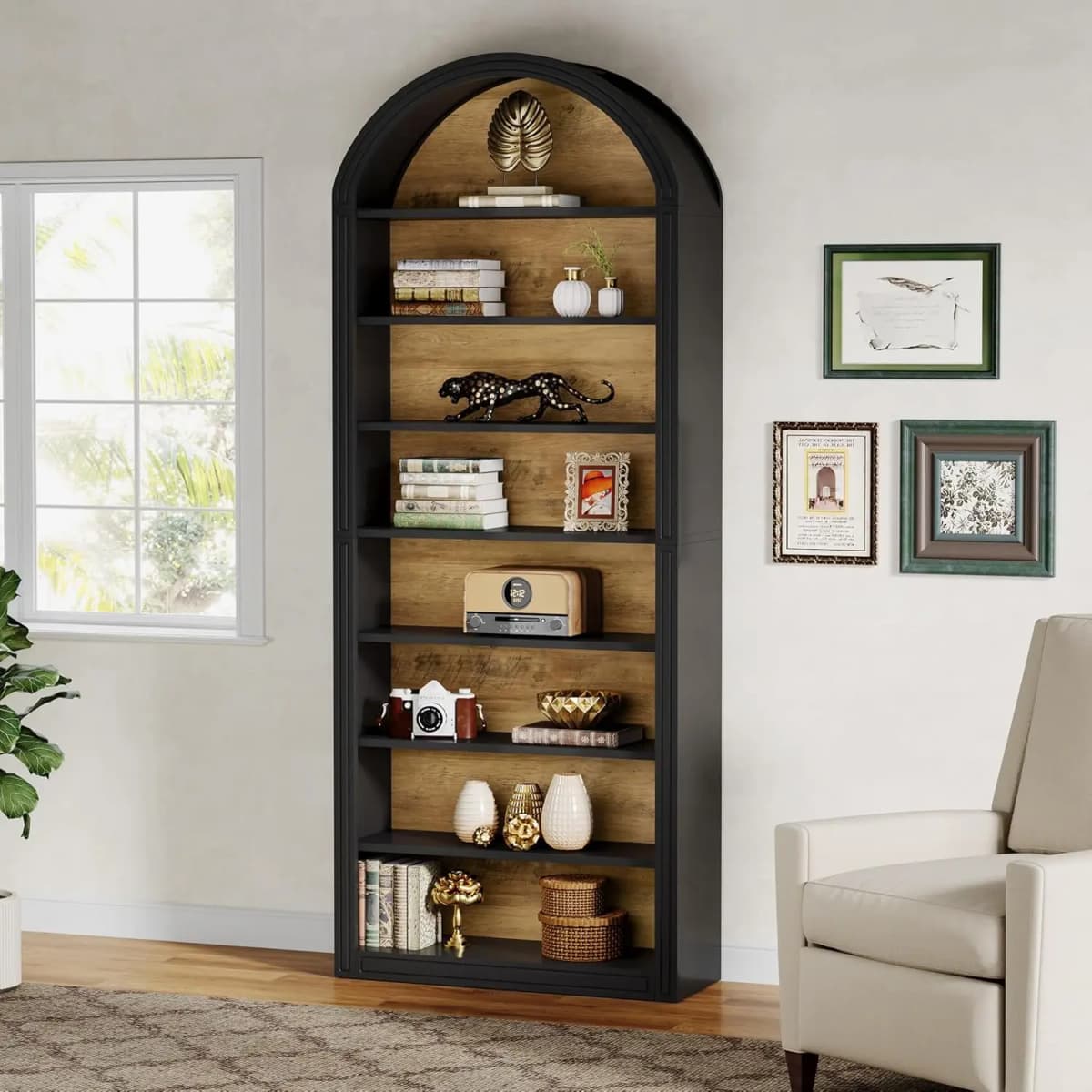 Modern Arched Bookcase with Storage, 8-Tier Floor Standing Open Display Shelving Unit for Living Room, Bedroom, Home Office