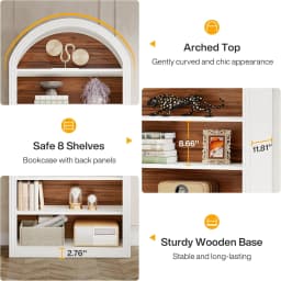 Modern Arched Bookcase with Storage, 8-Tier Floor Standing Open Display Shelving Unit for Living Room, Bedroom, Home Office
