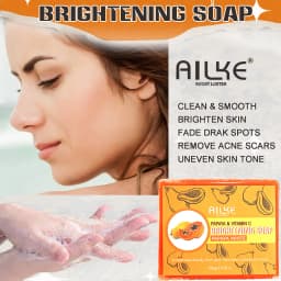 AILKE Skin Whitening Handmade Soap -Organic Papaya Soap For Black Spots, Clean Stains, Improves Dull Skin, Face & Body & Hands