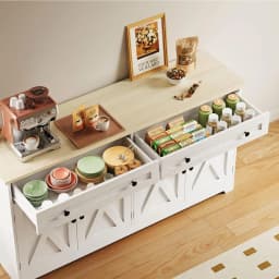 IRONCK Buffet Cabinet with Storage, Sideboard Storage Cabinet, Natural Wood, Kitchen Cabinet with Drawers & Doors, White