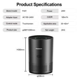 Chuboor Air Purifiers for Home H13 True HEPA for Bedroom Room Kitchen Washroom for Smoke and Dust Pollen Odors PM2.5 Detection 185m³/h CADR Supports Tuya App for 30-40 Square Meters of Clean Purifier Effectively Improve Air Quality Allergen