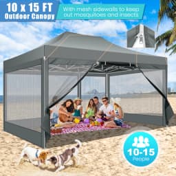 10x15 FT Heavy Duty Pop Up Canopy with 4 Sidewalls, Commercial Gazebo Party Tent with Mosquito Netting Wall Easy Set Up Outdoor Frame Steel