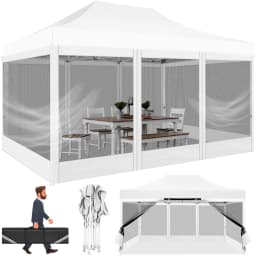 10x15 FT Heavy Duty Pop Up Canopy with 4 Sidewalls, Commercial Gazebo Party Tent with Mosquito Netting Wall Easy Set Up Outdoor Frame Steel