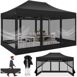 10x15 FT Heavy Duty Pop Up Canopy with 4 Sidewalls, Commercial Gazebo Party Tent with Mosquito Netting Wall Easy Set Up Outdoor Frame Steel