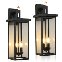 22"(H) Outdoor Wall Lantern with Dusk to Dawn Sensor Matte Black Finish Clear Glass Panels Weatherproof Exterior Light