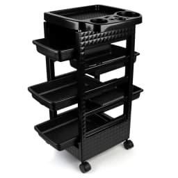 5-Tier Black Salon Hairdressing Rolling Cart with Wheels – Mobile Storage Trolley for Cosmetology, Makeup, Nail Supplies