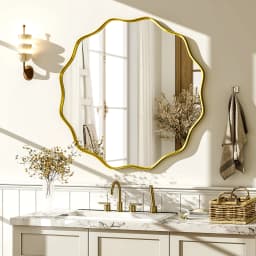 Wavy Round Bathroom Mirror Decorative Wall Mirror with Deep Frame