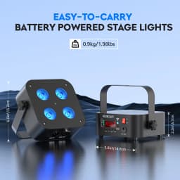 U'King 4PCS/8PCS 4x18W LED RGBWA+UV Par Light Wireless APP Control LED Par Light DMX Bulit-in Battery Stage Light for DJ Party