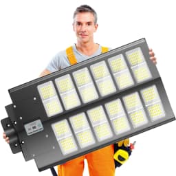 1-Pack 6000W Solar LED Flood Light, Solar Street Light with Motion Sensor & Remote Control, Dusk-to-Dawn Auto On/Off, 3 Brightness Modes, IP65 Waterproof, Easy Installation, Ideal for Yard, Patio, Basketball Court, Parking Lot & Street