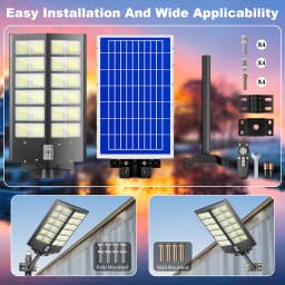 1-Pack 6000W Solar LED Flood Light, Solar Street Light with Motion Sensor & Remote Control, Dusk-to-Dawn Auto On/Off, 3 Brightness Modes, IP65 Waterproof, Easy Installation, Ideal for Yard, Patio, Basketball Court, Parking Lot & Street