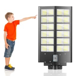1-Pack 6000W Solar LED Flood Light, Solar Street Light with Motion Sensor & Remote Control, Dusk-to-Dawn Auto On/Off, 3 Brightness Modes, IP65 Waterproof, Easy Installation, Ideal for Yard, Patio, Basketball Court, Parking Lot & Street