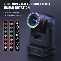 U'King 120W Focusing Moving Head Light DMX Stage Light with Halo Strip 7Gobos 7Colors 3Prisms RGBW LED Spotlight for DJ Disco