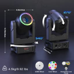 U'King 120W Focusing Moving Head Light DMX Stage Light with Halo Strip 7Gobos 7Colors 3Prisms RGBW LED Spotlight for DJ Disco