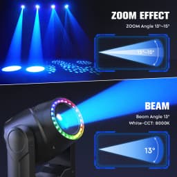U'King 120W Focusing Moving Head Light DMX Stage Light with Halo Strip 7Gobos 7Colors 3Prisms RGBW LED Spotlight for DJ Disco