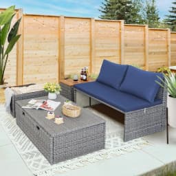Patio Day Bed Outdoor Daybed Set Multifunctional Rattan Lounge Bed with 2 Side Tables for Backyard Porch Poolside Lawn Beach (N