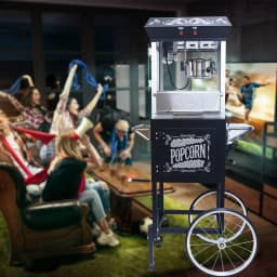Popcorn Machine with Cart, 8Oz Stainless Steel Kettle, 650W Theater-Style Popper with Heated Warming Deck for Home Theater
