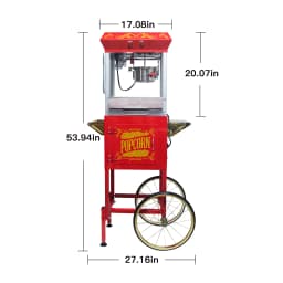 Popcorn Machine with Cart, 8Oz Stainless Steel Kettle, 650W Theater-Style Popper with Heated Warming Deck for Home Theater