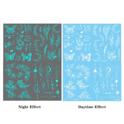 4pcs Blue Luminous Waterproof Temporary Tattoo Sticker Geometric Butterfly Flower Rose Moon Women Men Arm Body Art Fake Tattoos