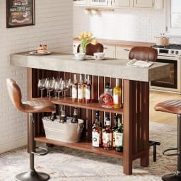 LITTLE TREE 63-Inch Large Home Bar Unit,2-Tier Kitchen Island Mini Bar Height Pub Table with Footrest, Modern Coffee Bar Cabinet