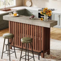 LITTLE TREE 63-Inch Large Home Bar Unit,2-Tier Kitchen Island Mini Bar Height Pub Table with Footrest, Modern Coffee Bar Cabinet