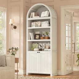 81-inch tall arched cabinet, bookcase with storage space, six-tiered bookshelf in a medieval-modern style, Customizable