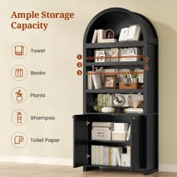 81-inch tall arched cabinet, bookcase with storage space, six-tiered bookshelf in a medieval-modern style, Customizable