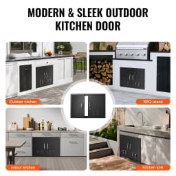 SucceBuy BBQ Access Door Double Outdoor Kitchen Door Wall Vertical Door with Handles and Ventss for BBQ Island Grilling Station